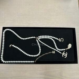 Chanel White Pearl CC Logo Chain Necklace/ Belt